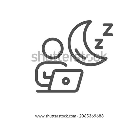 Night shift line icon. Online insomnia sign. Dream office symbol. Quality design element. Linear style shift icon. Editable stroke. Vector
