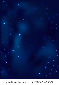 Night shining sky star dust vector illustration. Galaxy starry universe. Dark blue space constellation starlight. Astronomy starlit background. Mysterious night glowing sky.