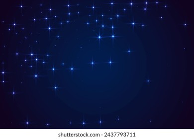Night shining sky star dust vector background. Telescope dusk view. Dark blue space constellation starlight. Astronomy shining stars background. Mysterious night glowing sky.