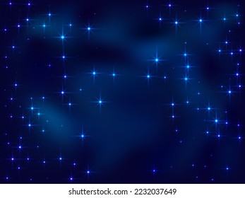 Night shining sky star space vector illustration. Telescope dusk view. Outer space constellation starlight glow. Astrology starlit background. Mysterious night glowing sky.