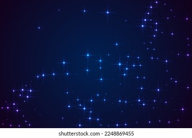 Night shining sky star space vector background. Cosmos starry universe. Dark blue space constellation starlight. Astronomy starlit background. Mysterious night glowing sky.