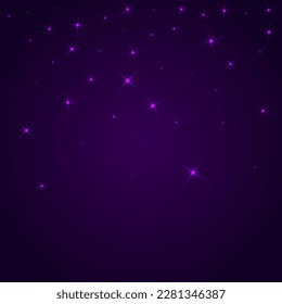 Night shining sky star space vector background. Many celestial stellar particles. Outer space constellation starlight glow. Astronomy shining stars background. Cosmic infinity light in the darkness.