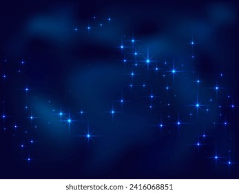Night shining sky star space vector illustration. Cosmic nebula design. Deep space constellation starlight glow. Astronomy shining stars background. Mystery outdoor  midnight sky.