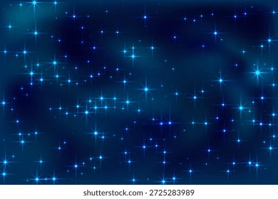 Noite brilhante céu estrela ilustração vetor espaço. Universo estrelado galáxia. Luz das estrelas da constelação azul escura. Astronomia reluzente estrelas fundo. Luz infinita cósmica na escuridão.