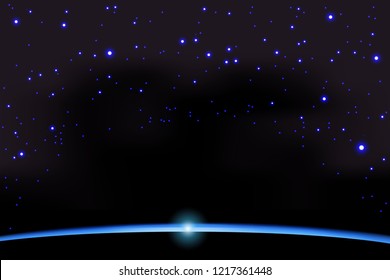 Night shining starry sky, black space background with stars. Universe. Turquoise galaxy. 