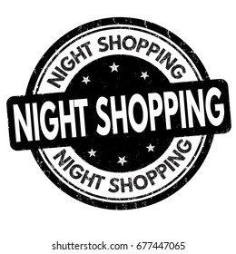 Night Shopping sign or stamp on white background, vector illustration