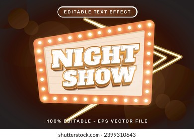 night show 3d text effect and editable text effect whit light and neon border