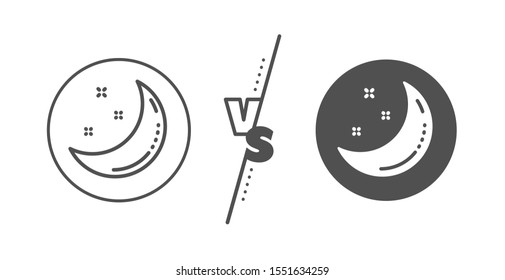 Night sign. Versus concept. Moon and stars line icon. Sleep symbol. Line vs classic moon stars icon. Vector