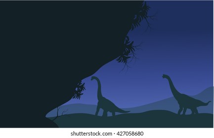 At night silhouette of Brachiosaurus scenery beautiful