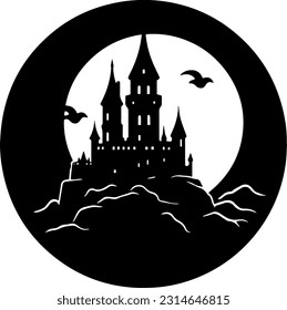 Night silhouette of the fortress icon in hand drawn style.	
