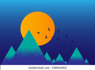 Night silhouette mountain colorful vector illustration