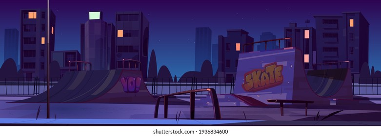 Night skate park or rollerdrome for skateboard