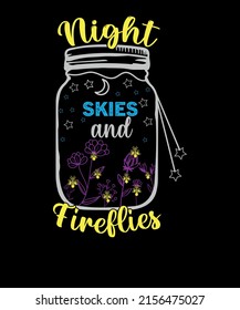 Night Skies and Fireflies with Mason Jar Camping Summer t-shirt design