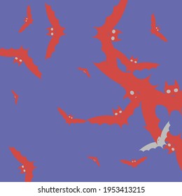 Night Sky Attack Grey Art Flying Bats Fabrics. Red Scary Colorful Retro Wallpaper. Eyes Creepy Pink Motion Spooky Bats Vector Background. Print Purple Chaos Gothic Halloween Modern Design.