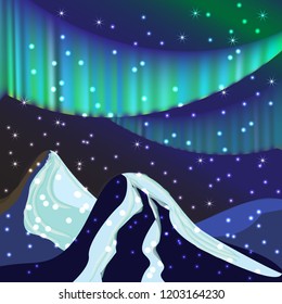 Night Sky, Aurora Borealis, Northern Lights Effect, Realistic Colored polar lights. Vector Illustration, abstract space design for aurora borealis