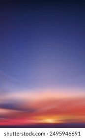 Night Sky, Autumn Sunset Sky,Cloud Background,Sunrise by Beach with Orange,Pink,Blue.Summer Nature Landscape Dramatic Golden Hour with twilight dusk Sky in Evening after Sun Dawn,Vector Banner Sunlight in Winter