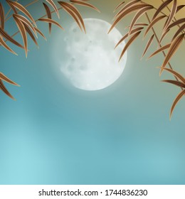 Night sky background with bamboo and a full moon