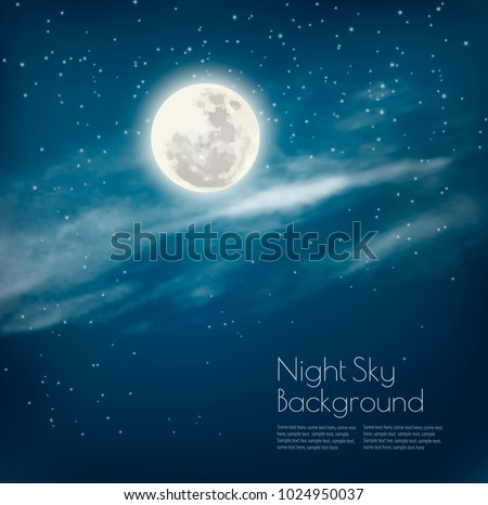 Night sky background with clouds and stars. Vector