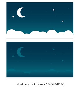 Night Sky Background with Crescent Moon and Stars. Dark Color Background