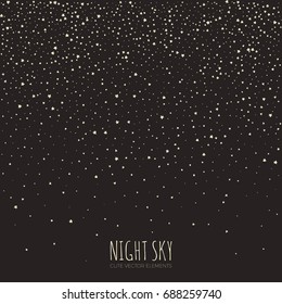 Night Sky Background with Cute Falling Stars and Light. Vector illustration