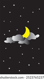 night sky background decorated with stars, moon and clouds