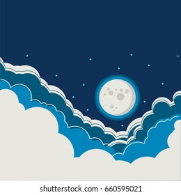 Night sky background with full moon and clouds for text or design