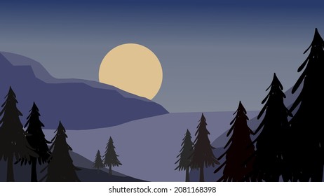 Night sky background with landscape, abstract mountain.