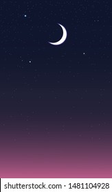 Night sky background. Moon and star on sky colorful. Vector illustration.