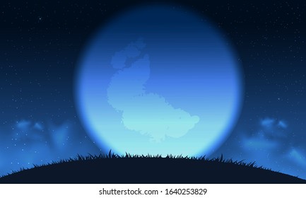 Night sky background. Moon and star, cloud on night sky. Vector illustration.