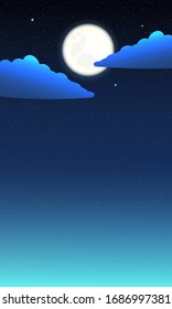 Night sky background. Moon and star, cloud on night sky. Vector illustration.