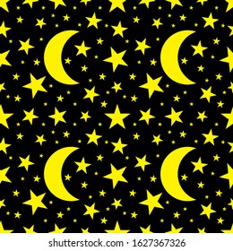 night sky background with moon and stars seamless pattern