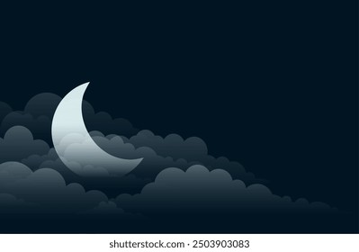 night sky background with moon stars and clouds in papercut style vector