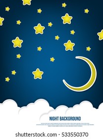 Night sky background with moon and stars. Vector illustration.
