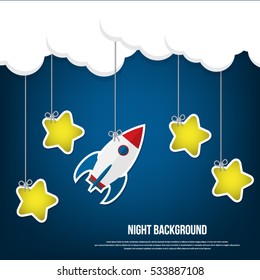 Night sky background with rocket and stars