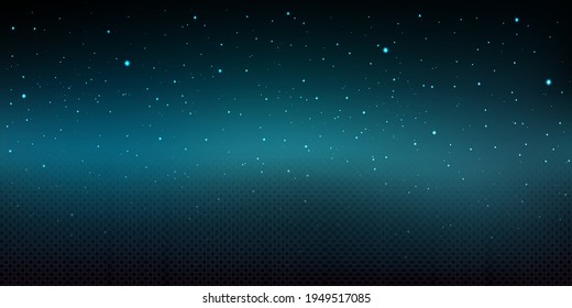 Night sky background with shiny stars. Christmas wallpaper with falling snow texture. Vector realistic illustration of starry space, dark blue sky with snowfall on transparent background