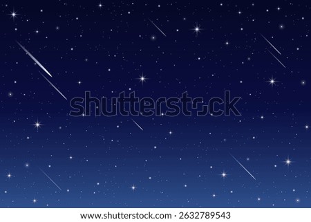 Night sky background with stars and comets. Dark blue galaxy outer space with constellations with cosmic light of sparkles. Magic astrology vector gradient wallpaper. Realistic beautiful nature