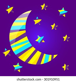 Night sky background stars and moon. Vector Illustration