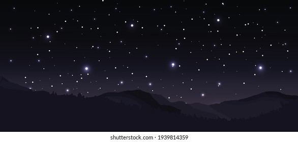 Night sky background with stars and mountains