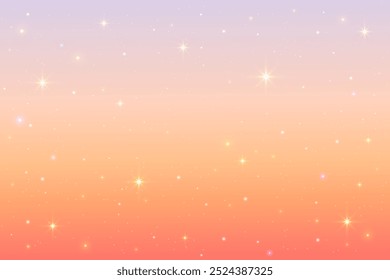 Nachthimmel Hintergrund mit Sternen. Vektorblauer Raum mit Sternbild und funkelt. Fantasy Galaxie Illustration. Himmelskosmische magische Kulisse. Sonnenuntergangsgradient bg