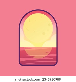 
night sky beach with full moon illustration