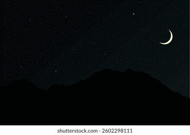 The night sky behind the mountains. Starry night texture vector.