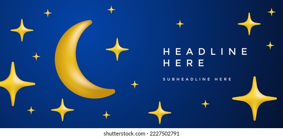 Night Sky Blue Gradient Crescent Moon Star Stars Gradient Background for Decoration Ornament Poster Banner Flyer Brochure