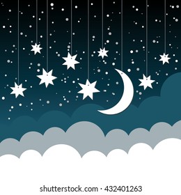 Night sky card design. Vector illustration.