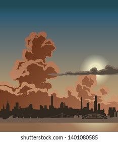 Night sky with clouds in the big city. Night city with big moon and clouds. Art design for web, site, advertising, banner, poster, flyer, brochure, board, card, paper print.