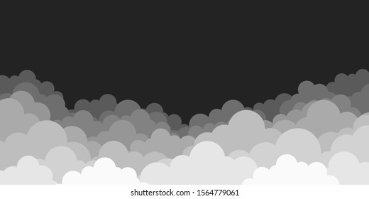 Night sky with clouds. Dark clouds on black background. Vector illustration