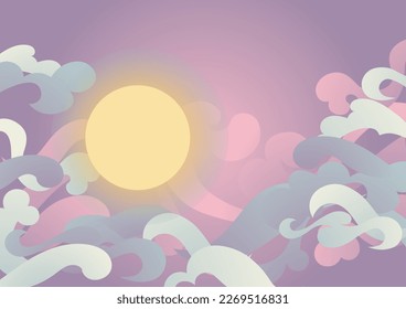 Nachthimmel mit Wolken und Vollmond-Illustration für das chinesische valentine Qixi Festival. Vektorhintergrund.