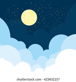 Night sky with clouds (isolated copyspace), stars and  moon