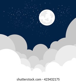 Night sky with clouds (isolated copyspace), stars and  moon