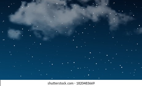 Night sky with clouds and many stars. Abstract nature background with stardust in deep universe. Vector illustration.