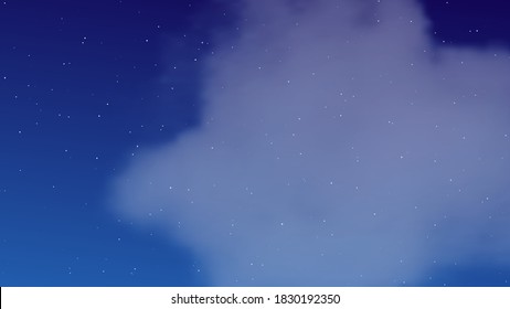 Night sky with clouds and many stars. Abstract nature background with stardust in deep universe. Vector illustration.